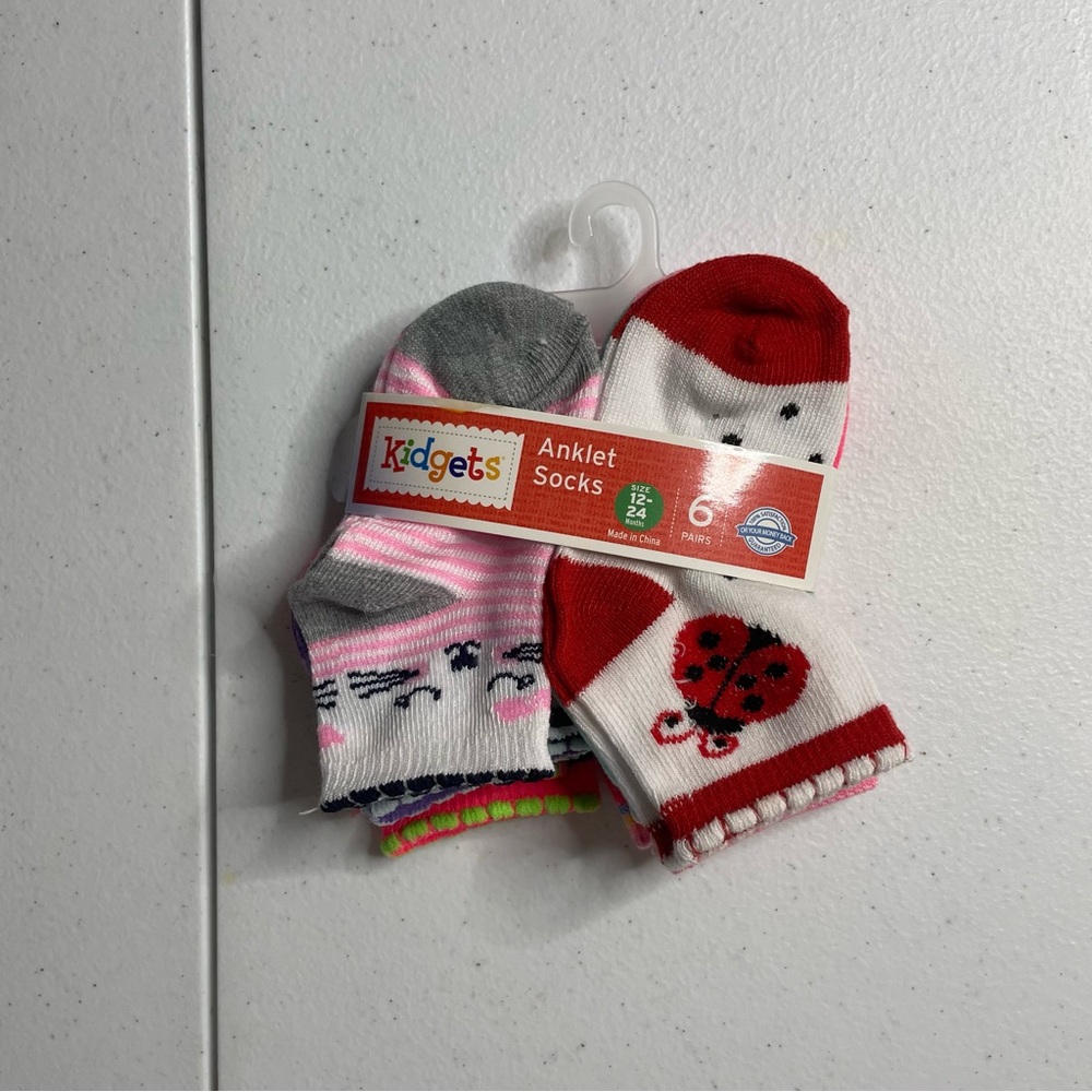 Kidgets Kids' Colorful Anklet Socks - Red, Pink, Gray 12-24M